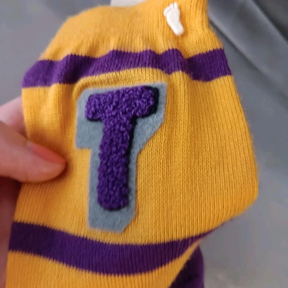 VTG 80s High‎ Point Crew Socks Yellow Purple Letter T NWT Retro Lakers Colors